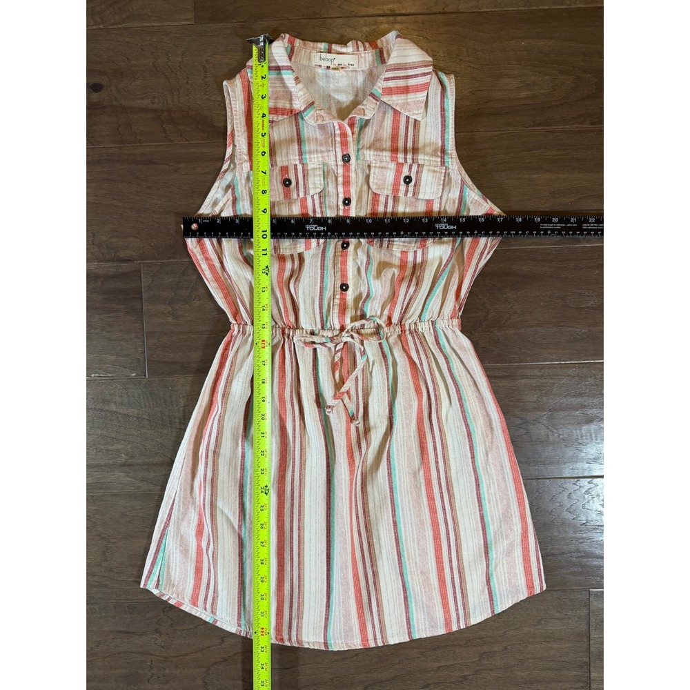 Bebop Sleeveless‎ Linen Blend Striped Button Front Mini Dress Coral Teal Size M - Picture 4 of 5